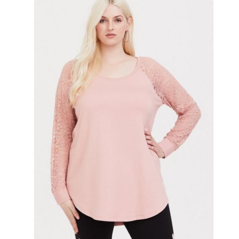 Torrid Pink Lace Sleeve Tunic Sweatshirt